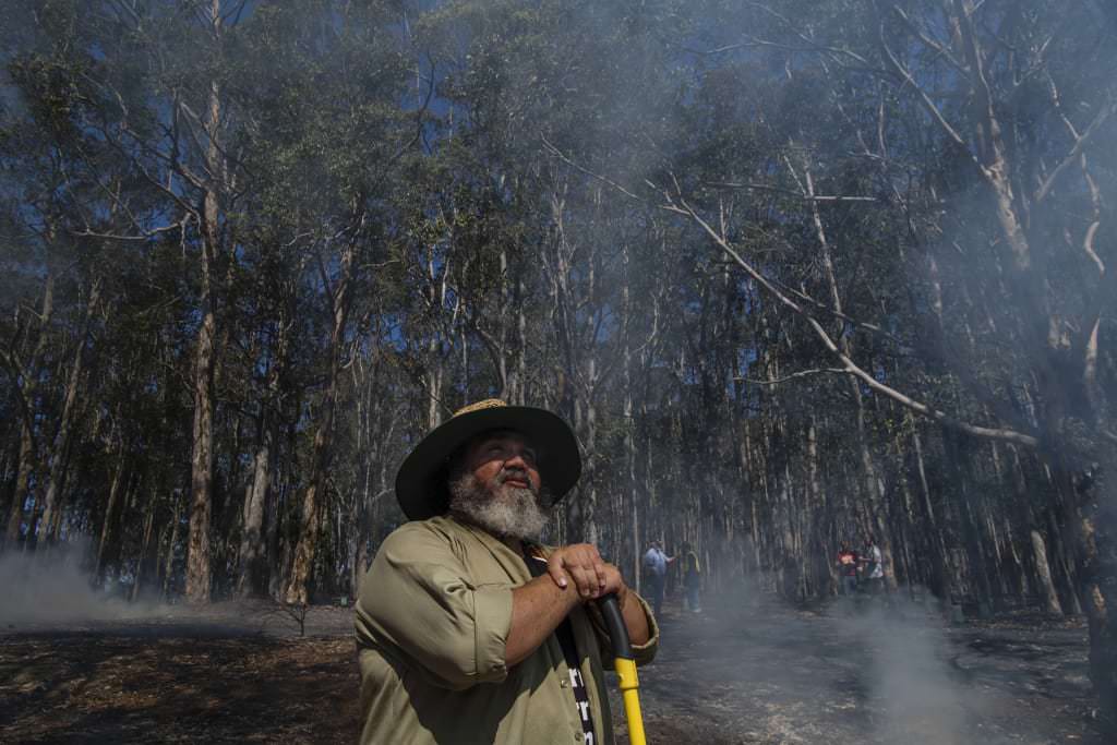 Jason Sharp is one of the local Indigenous men involved in the cultural burning at Bundanon on the NSW South Coast. Photo: Louise Kennerley.